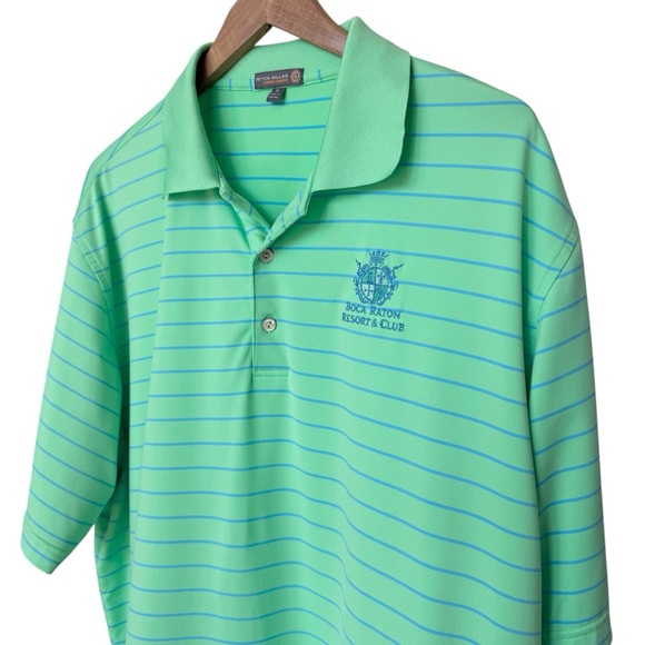 Peter Millar Men's XL Summer Comfort Green Striped Polo Shirt Short Sleeve Golf - Picture 2 of 11